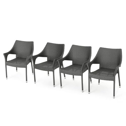 Set of 4 Grey PE Wicker Stackable Armchairs N410