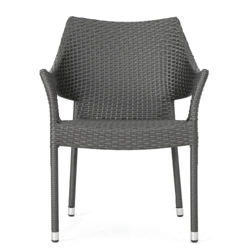 Set of 4 Grey PE Wicker Stackable Armchairs N410