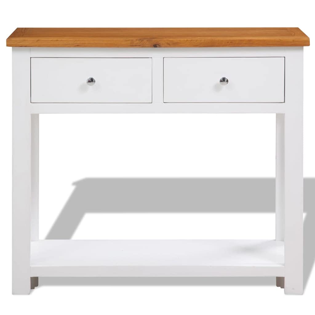 Solid Oak and Acacia Wood Console Table with 2 Drawers and Shelf A949654
