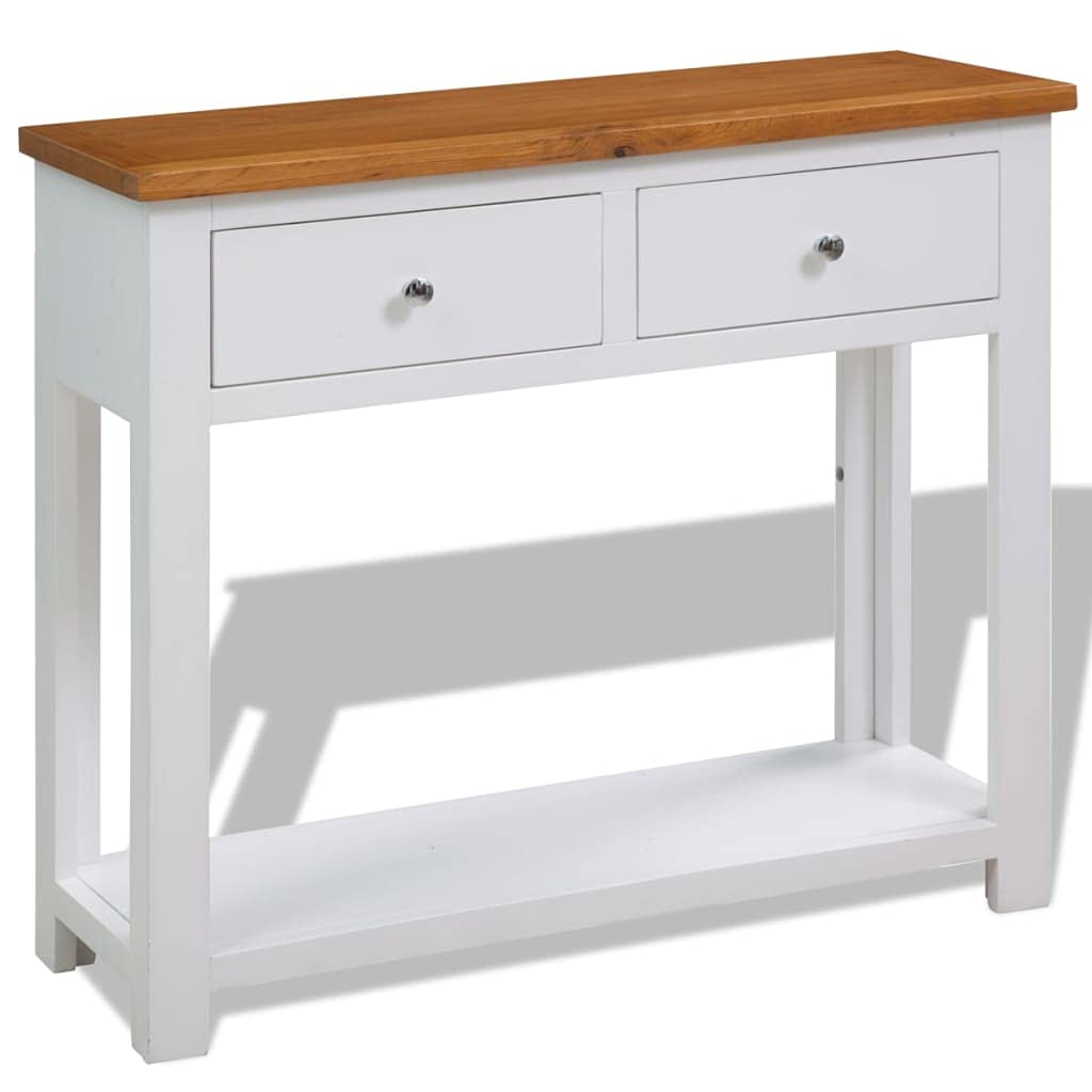 Solid Oak and Acacia Wood Console Table with 2 Drawers and Shelf A949654