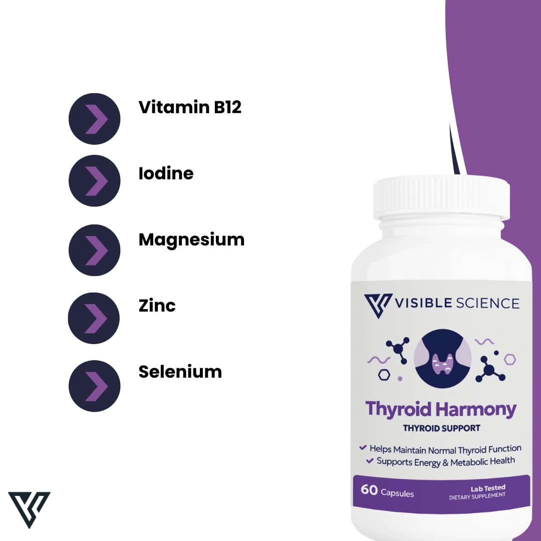Thyroid Support Supplement with Iodine Selenium Ashwagandha B12 Zinc 60 Capsules Y917578
