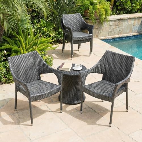 Set of 4 Grey PE Wicker Stackable Armchairs N410