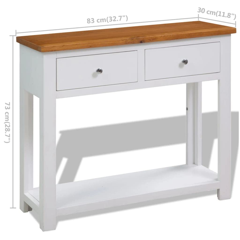 Solid Oak and Acacia Wood Console Table with 2 Drawers and Shelf A949654