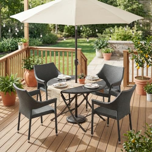 Set of 4 Grey PE Wicker Stackable Armchairs N410