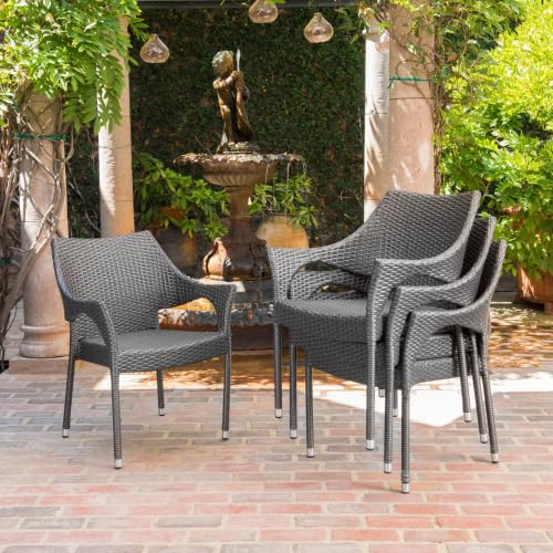 Set of 4 Grey PE Wicker Stackable Armchairs N410