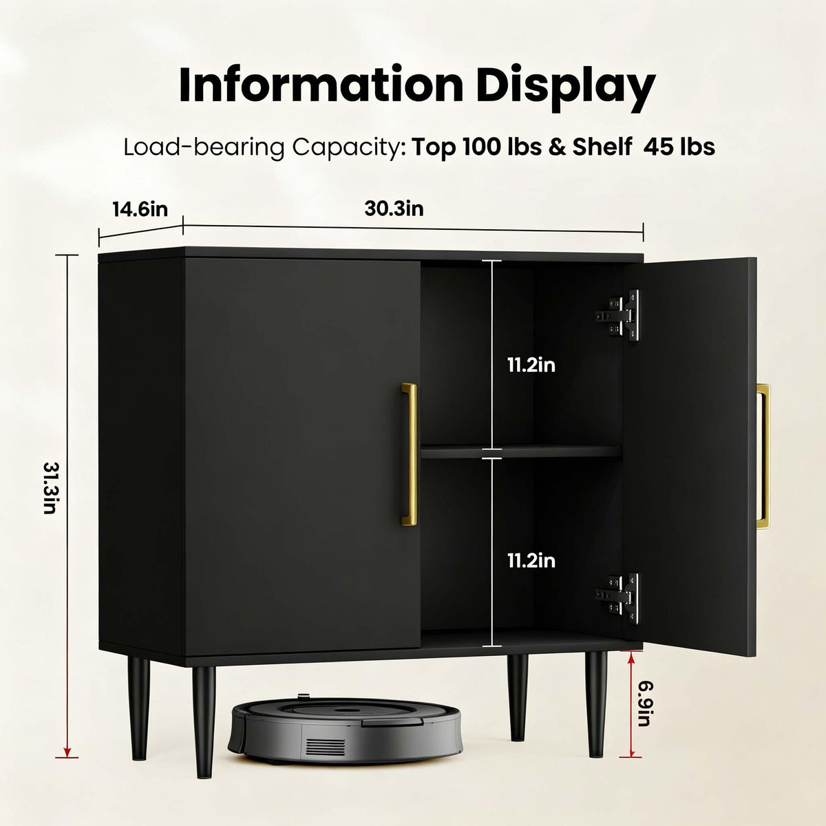 Black Storage Cabinet with Doors and Adjustable Shelf V909723