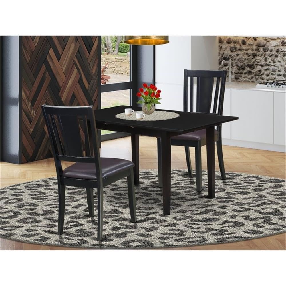 3 Piece Dining Room Furniture Set with Wooden Table and 2 Faux Leather Chairs S7762