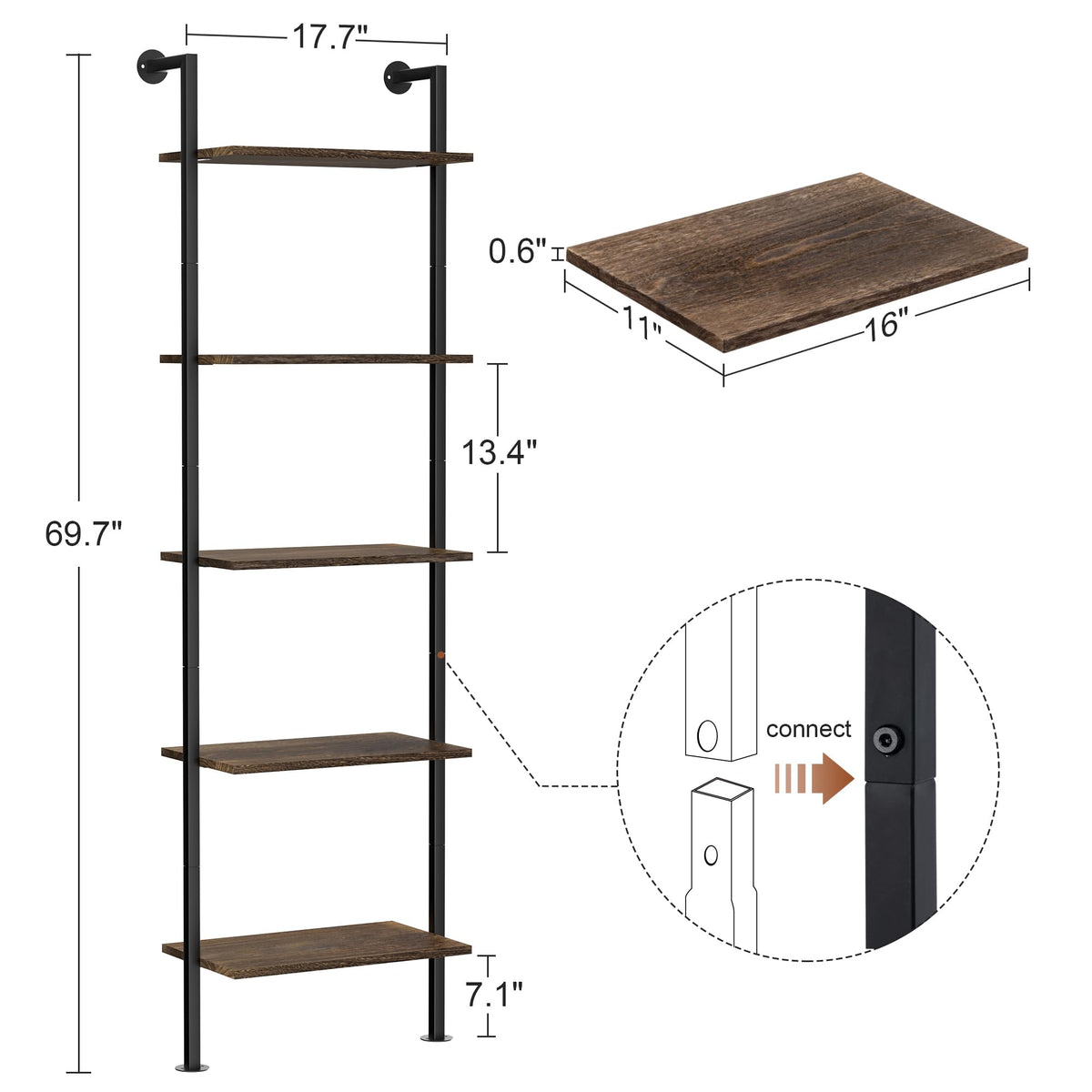 5-Tier Solid Wood Ladder Bookshelf M18784