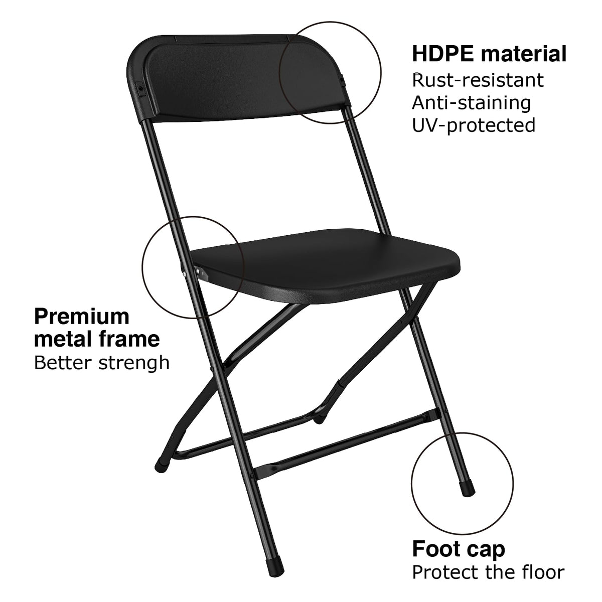 Black Plastic Folding Chairs, 10 Pack F909