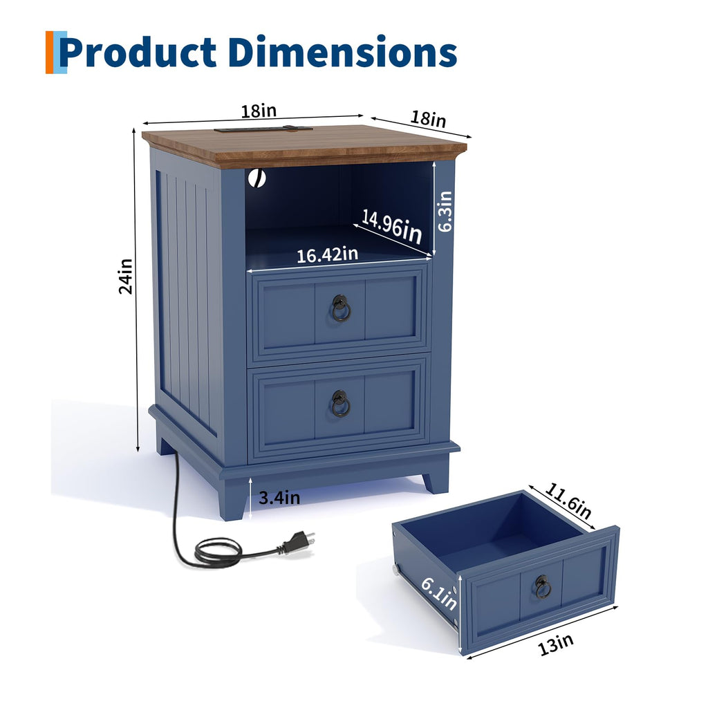 Blue 2-Drawer Nightstand Set of 2 L80161