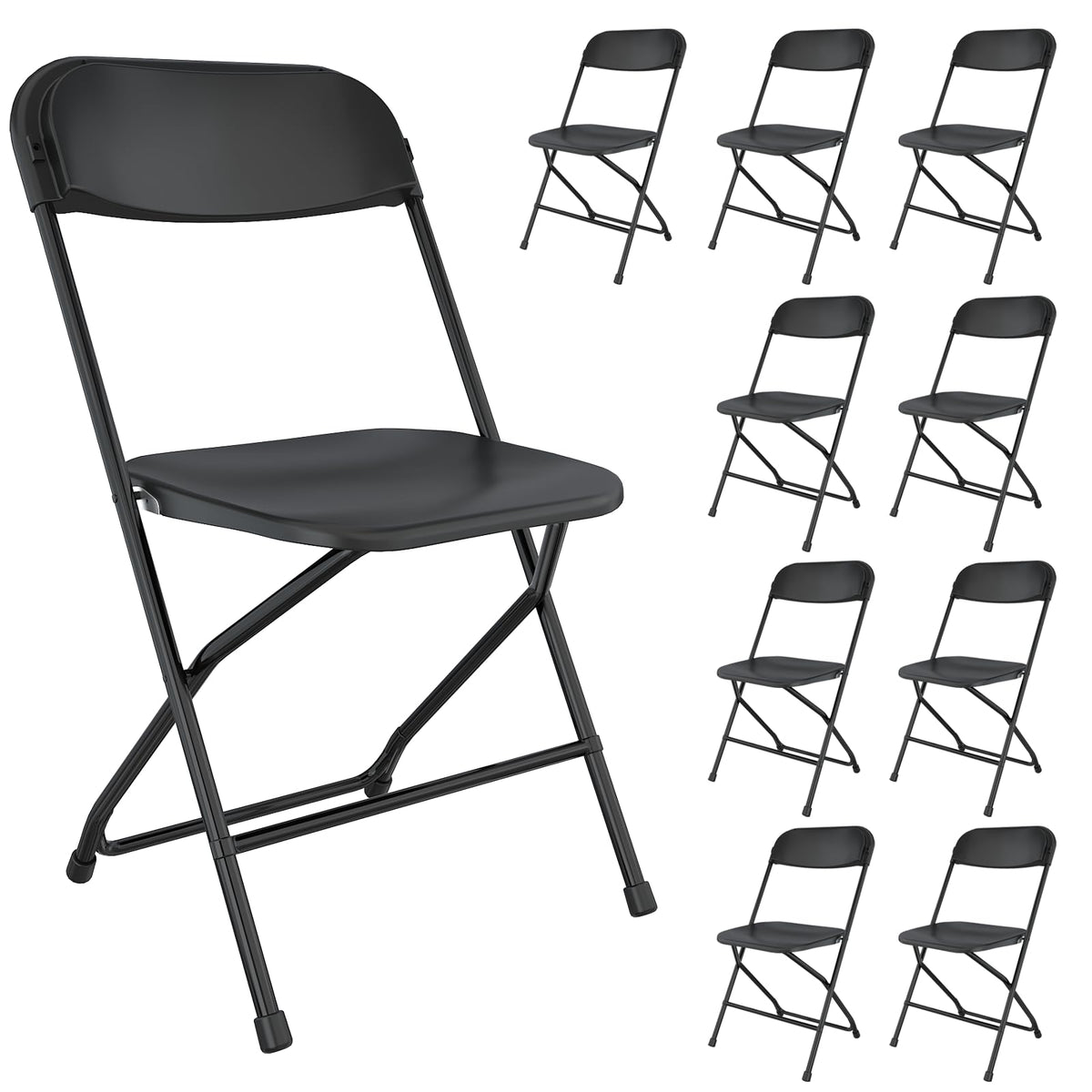 Black Plastic Folding Chairs, 10 Pack F909