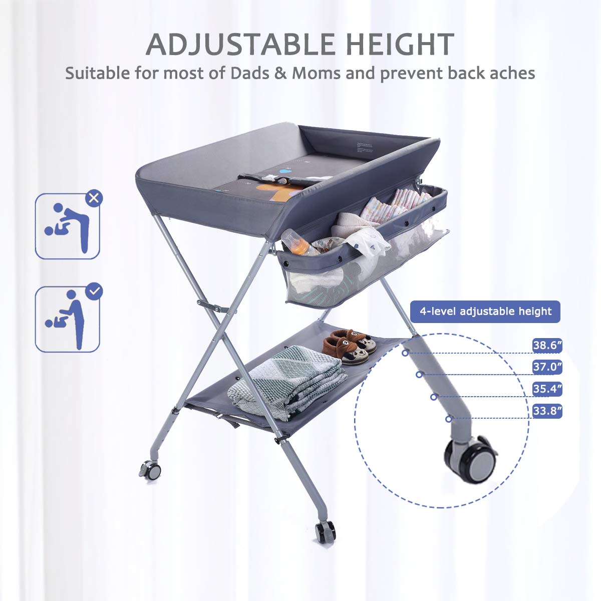 Portable Folding Baby Changing Table with Wheels J1878