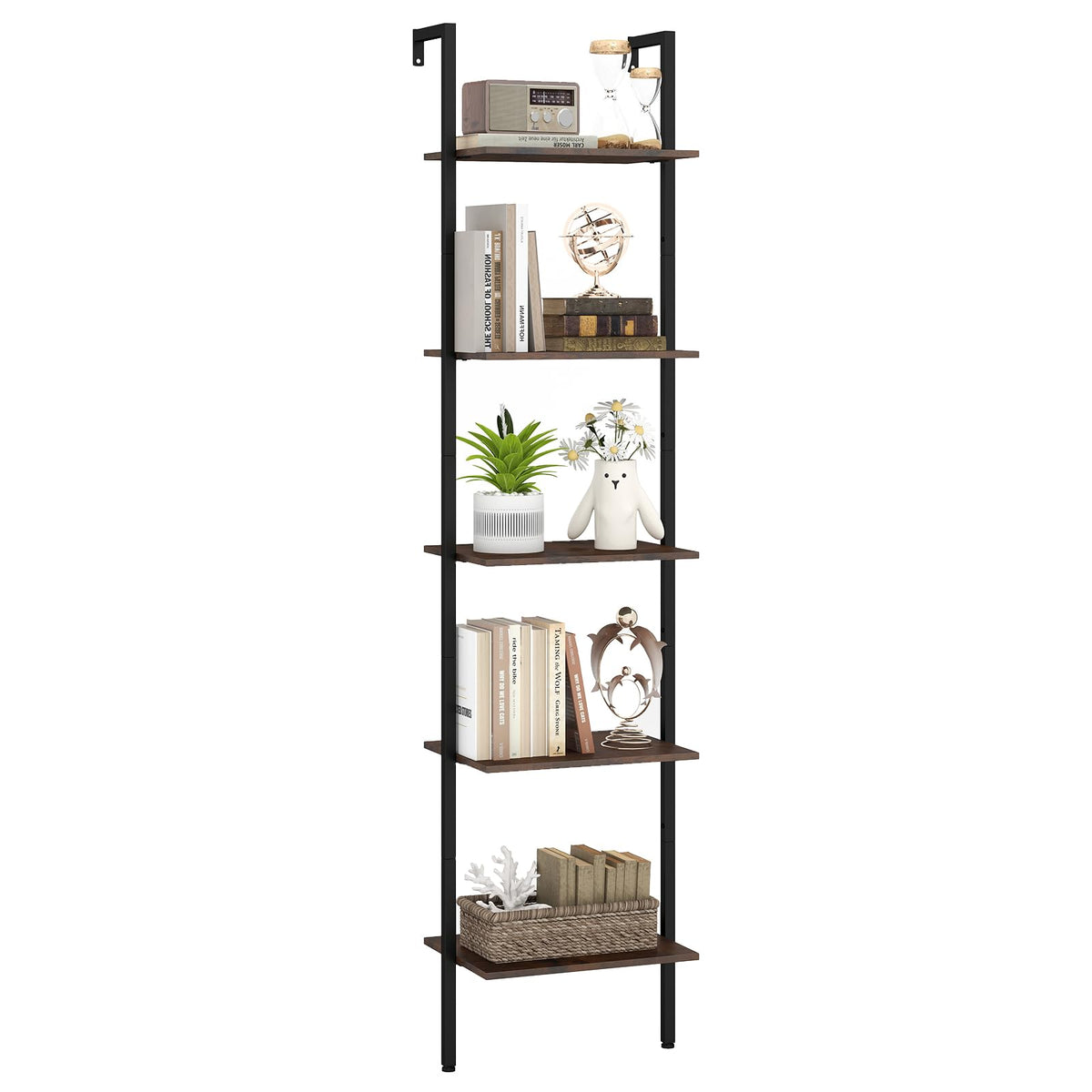 5 Tier Wall Mount Ladder Shelf with Metal Frame Y10841