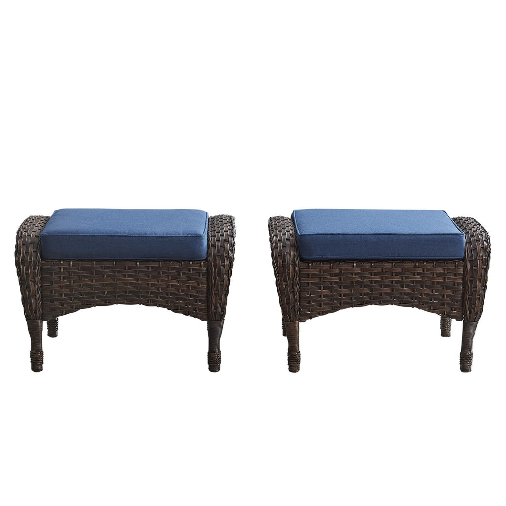 25 Inch PE Wicker Foot Stool Set of 2 with Removable Cushions Brown Z438