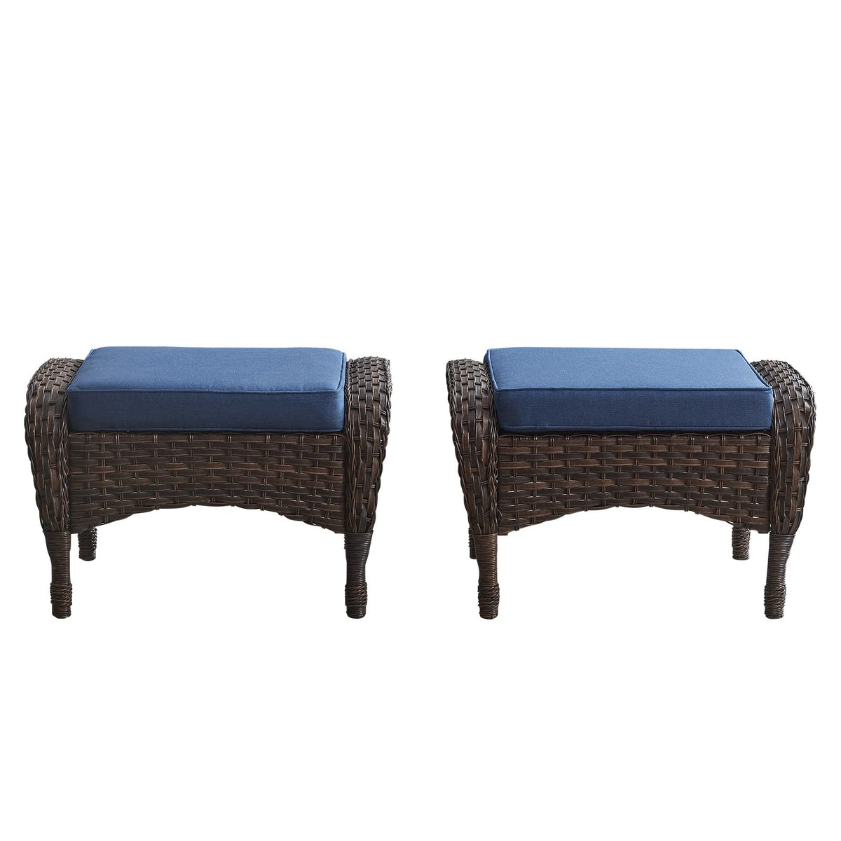 25 Inch PE Wicker Foot Stool Set of 2 with Removable Cushions Brown Z438