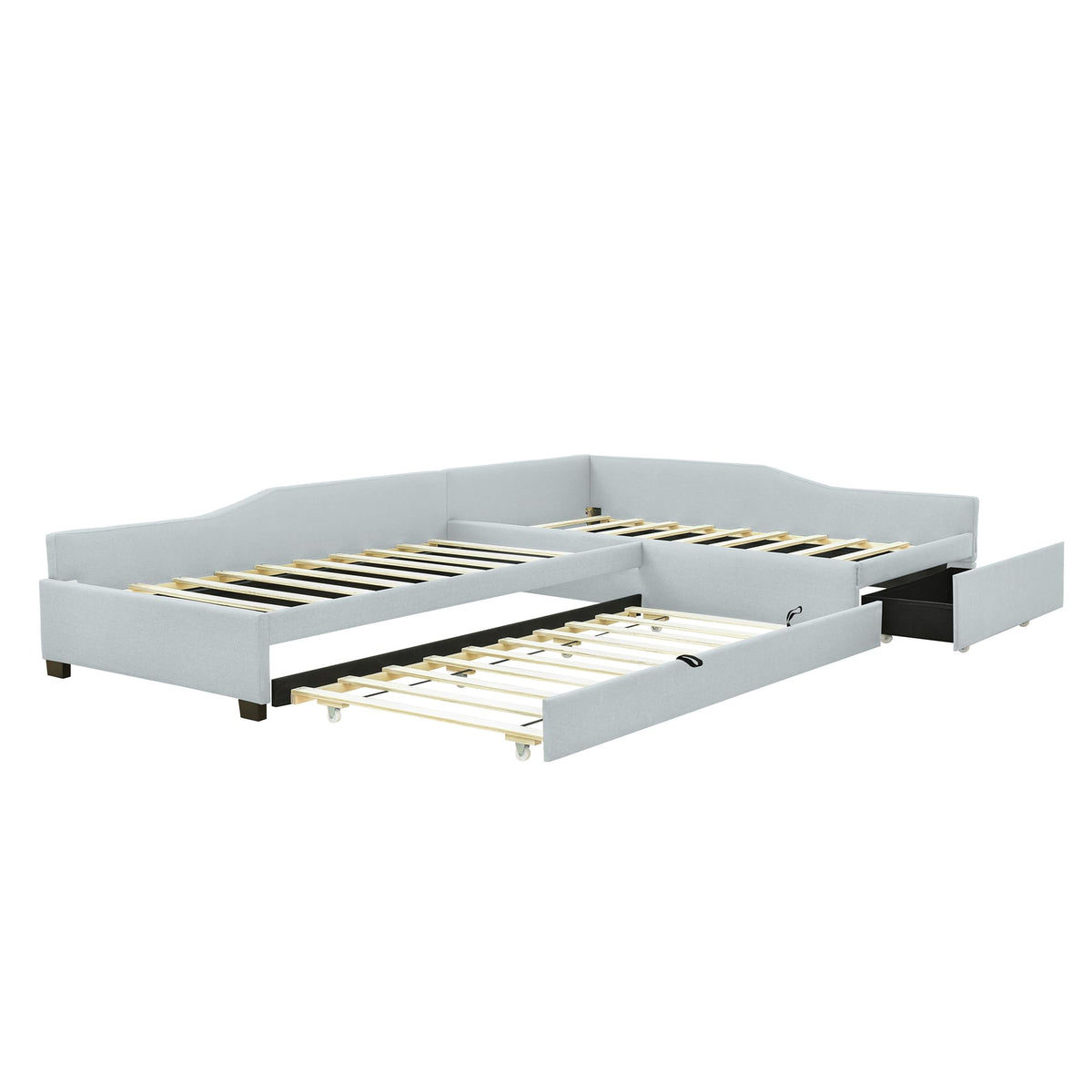L Shaped Twin Corner Bed with Trundle and Storage Drawer Z54646