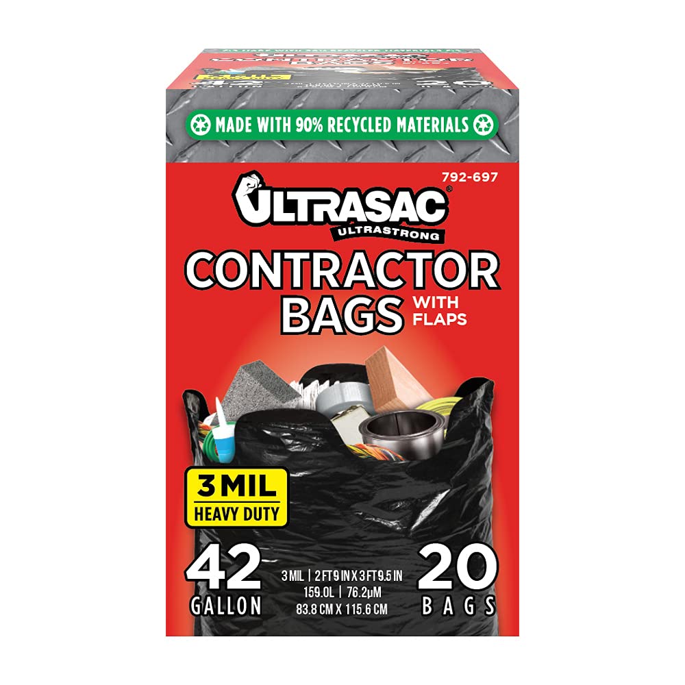 42 Gallon 20 Pack Black Heavy Duty Contractor Bags P87116