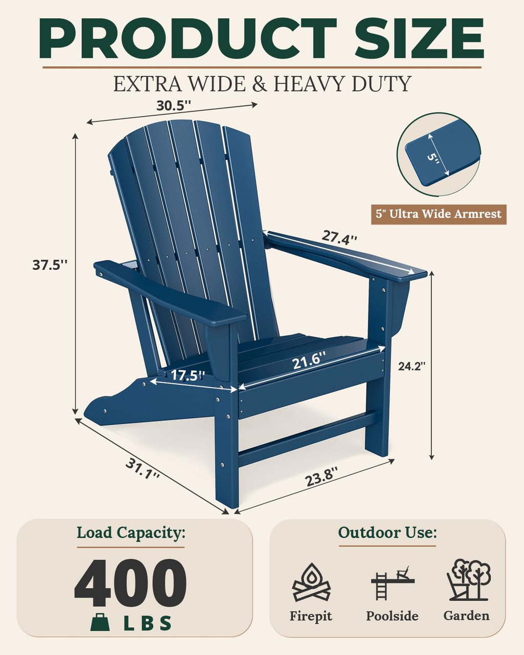 Oversized Adirondack Chairs Set of 2 Blue R266923