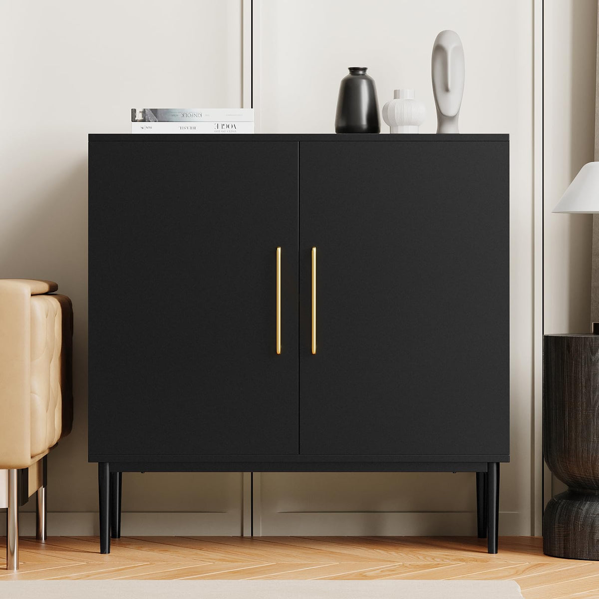 Black Storage Cabinet with Doors and Adjustable Shelf V909723