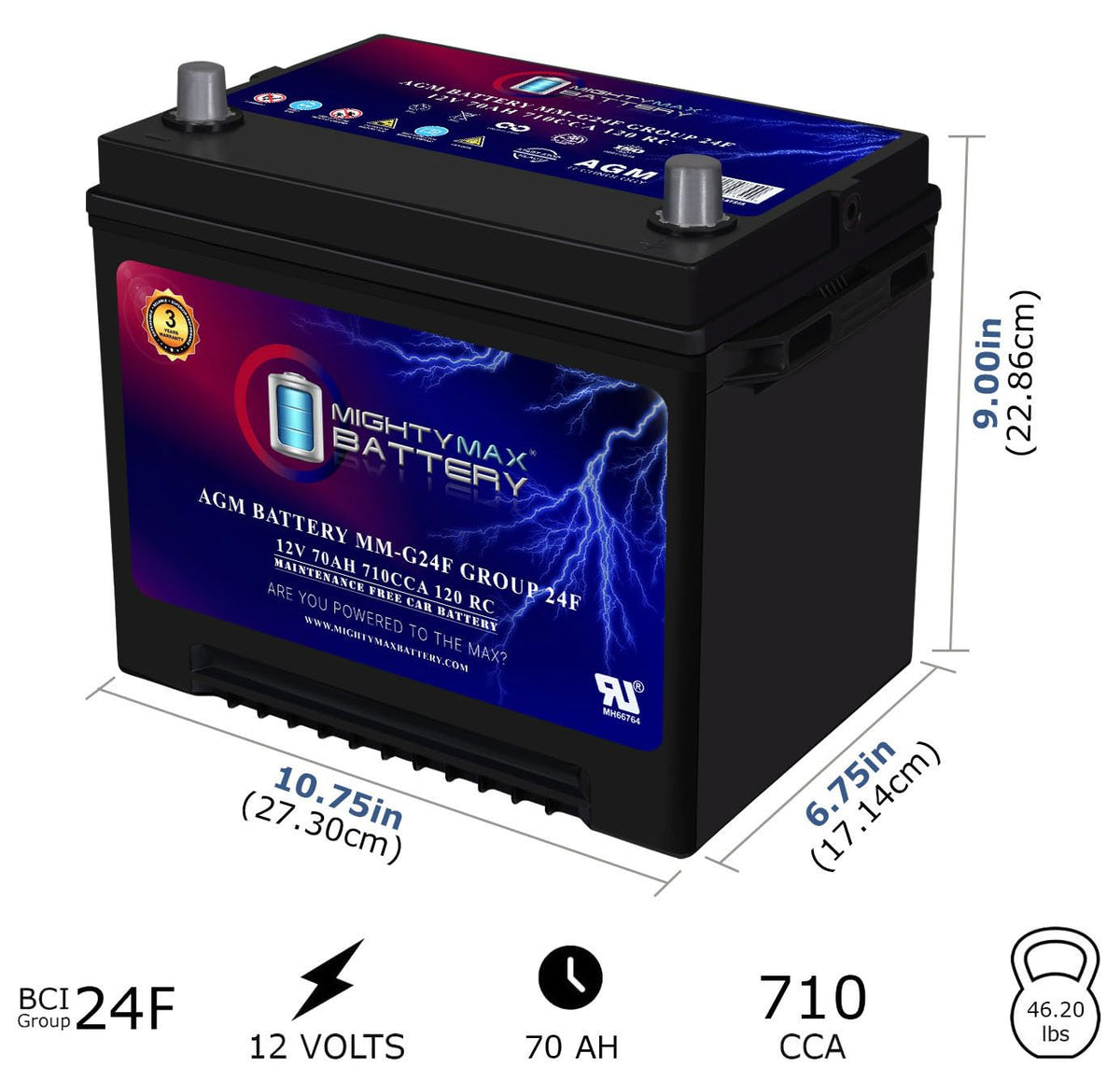 12V 70Ah AGM Replacement Battery C440864