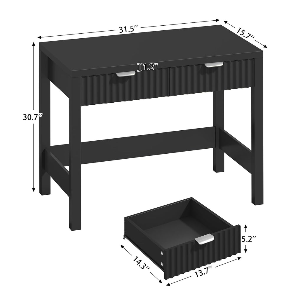 32 Inch Fluted Computer Desk with 2 Drawers D77828