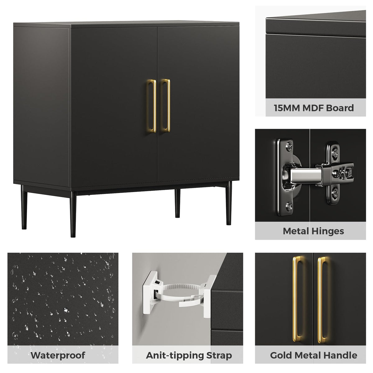 Black Storage Cabinet with Doors and Adjustable Shelf V909723
