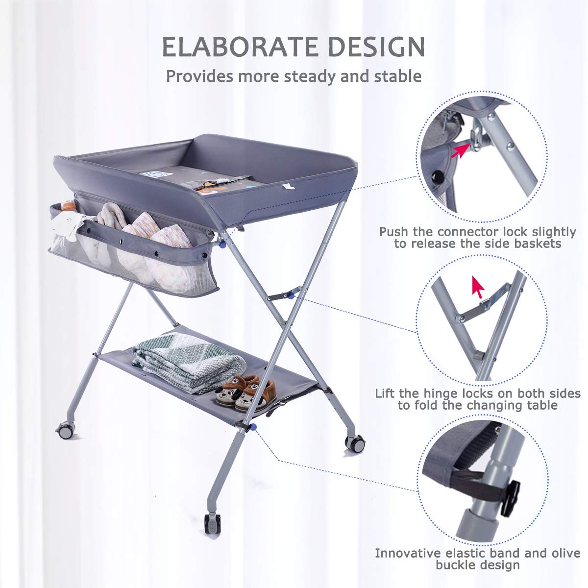 Portable Folding Baby Changing Table with Wheels J1878