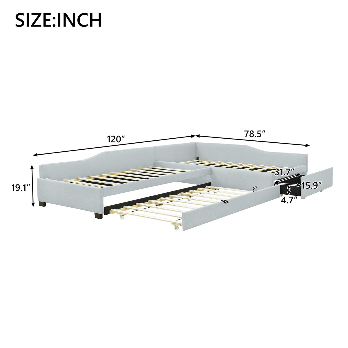 L Shaped Twin Corner Bed with Trundle and Storage Drawer Z54646