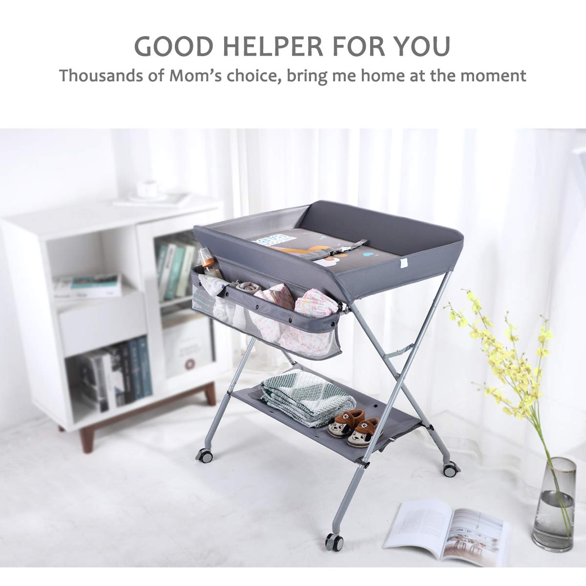 Portable Folding Baby Changing Table with Wheels J1878
