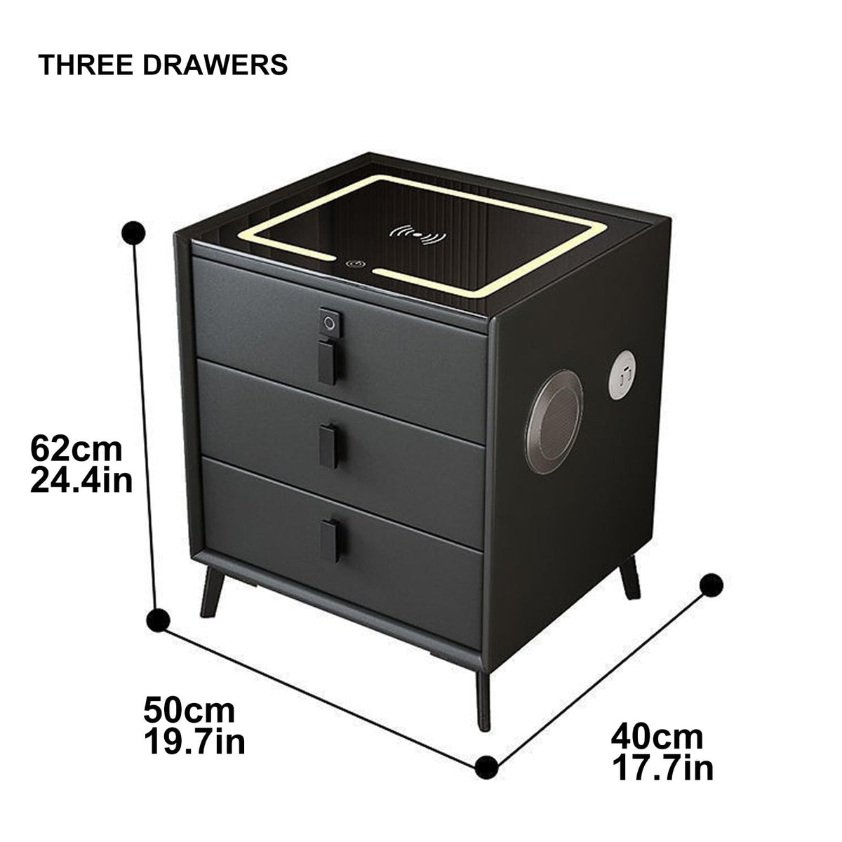 Smart LED Nightstand with 3 Drawers and Charging Station W9571