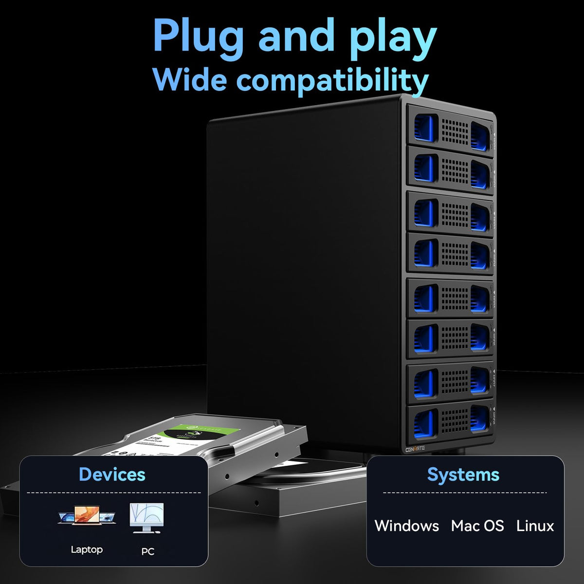 Aluminum 8 Bay Hard Drive RAID Enclosure with Cooling Fan I57050