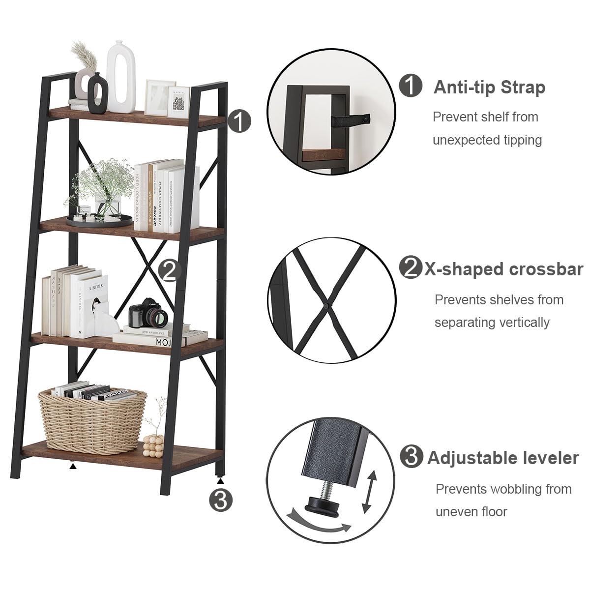 Rustic Console Table with 2 Drawers and 4-Tier Ladder Shelf Y858