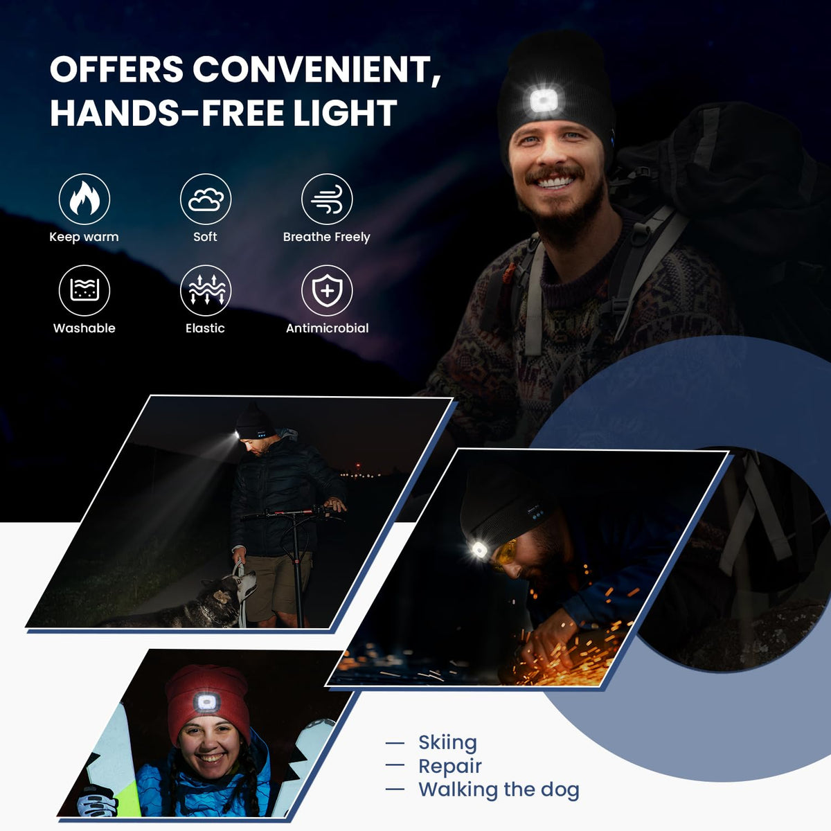 Bluetooth Beanie Hat with Light 2 Pack U643