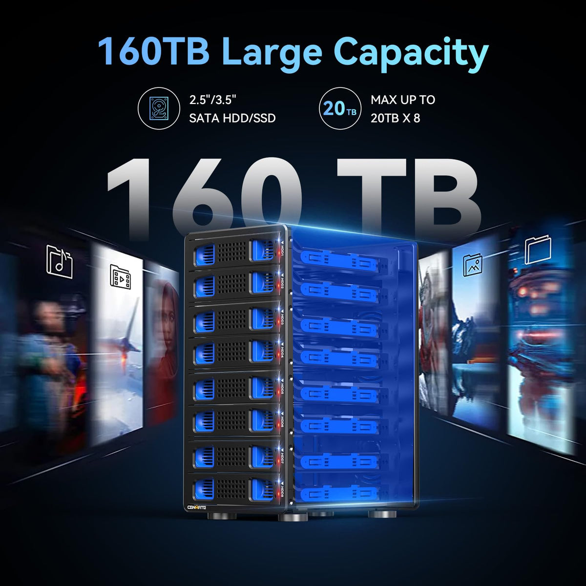 Aluminum 8 Bay Hard Drive RAID Enclosure with Cooling Fan I57050