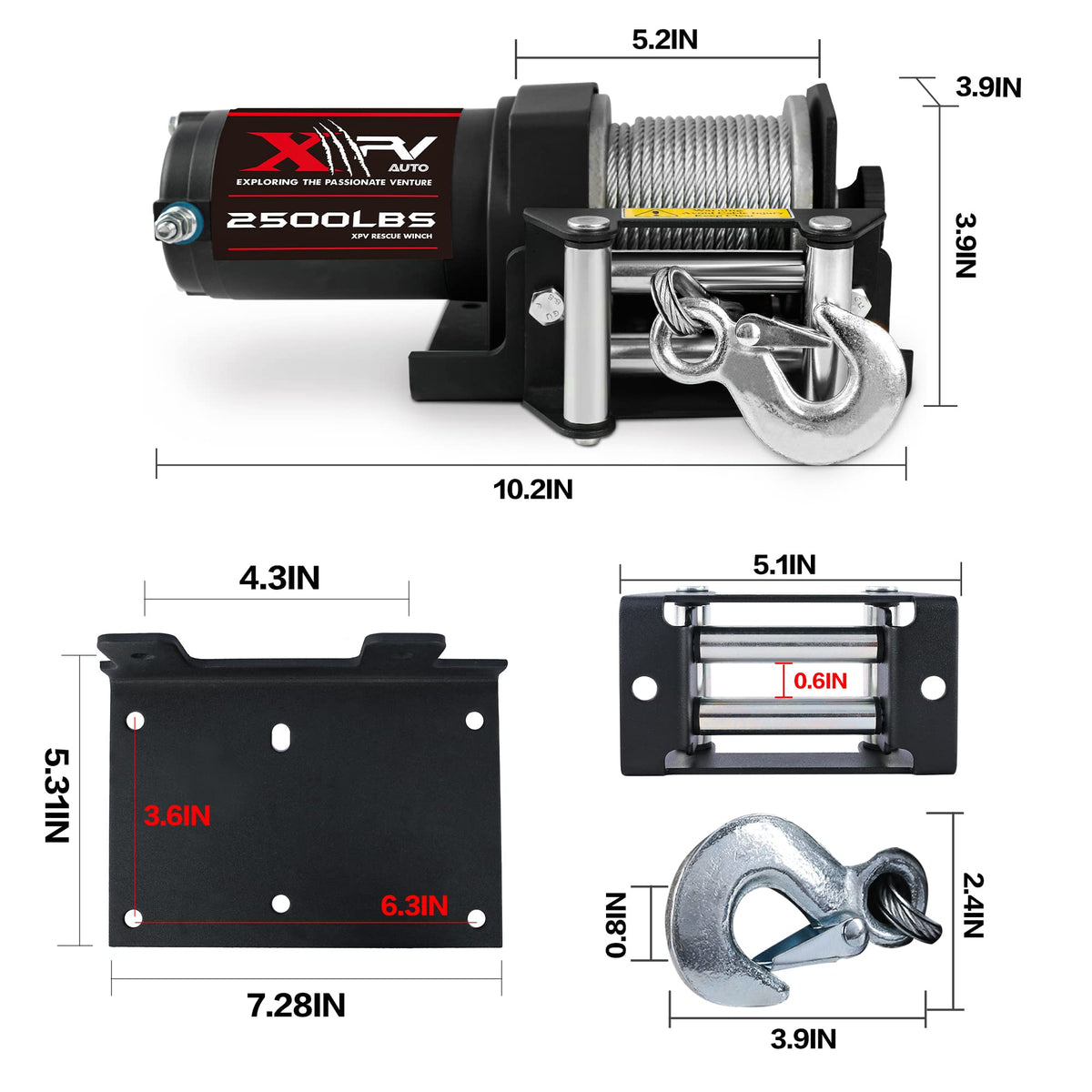 2500lbs 12V Waterproof Electric Winch with Steel Cable E275136