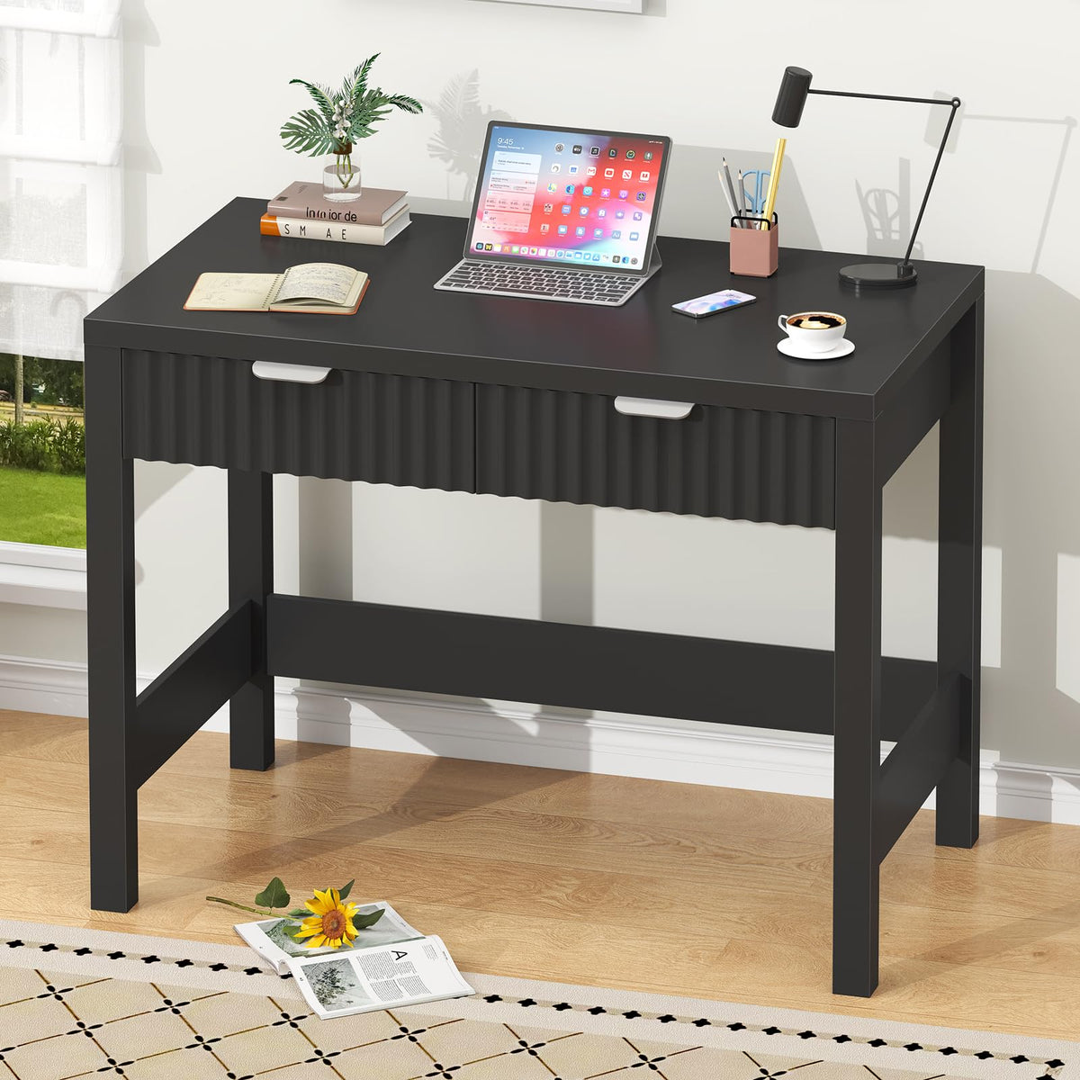 32 Inch Fluted Computer Desk with 2 Drawers D77828