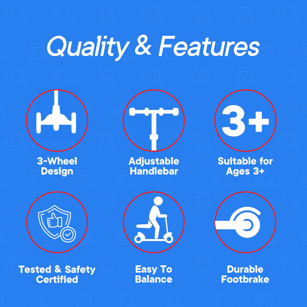 3-Wheel Kids Scooter Adjustable Height Anti-Slip Deck Red and Blue X107
