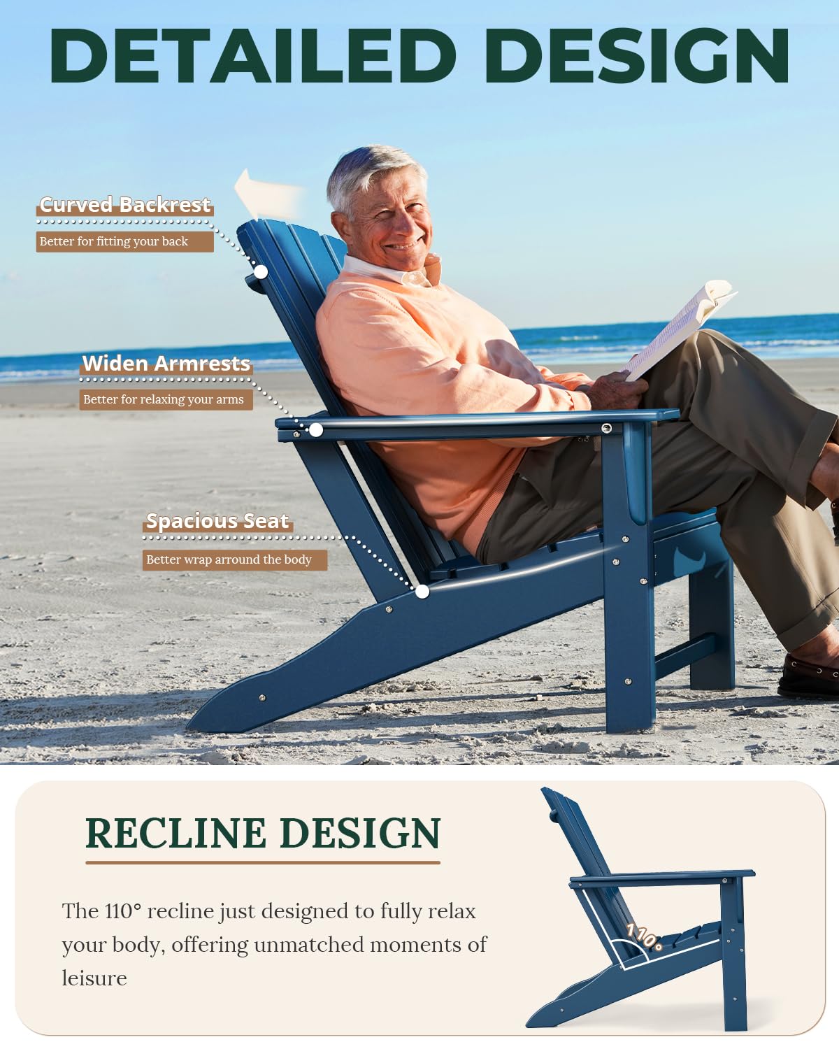 Oversized Adirondack Chairs Set of 2 Blue R266923