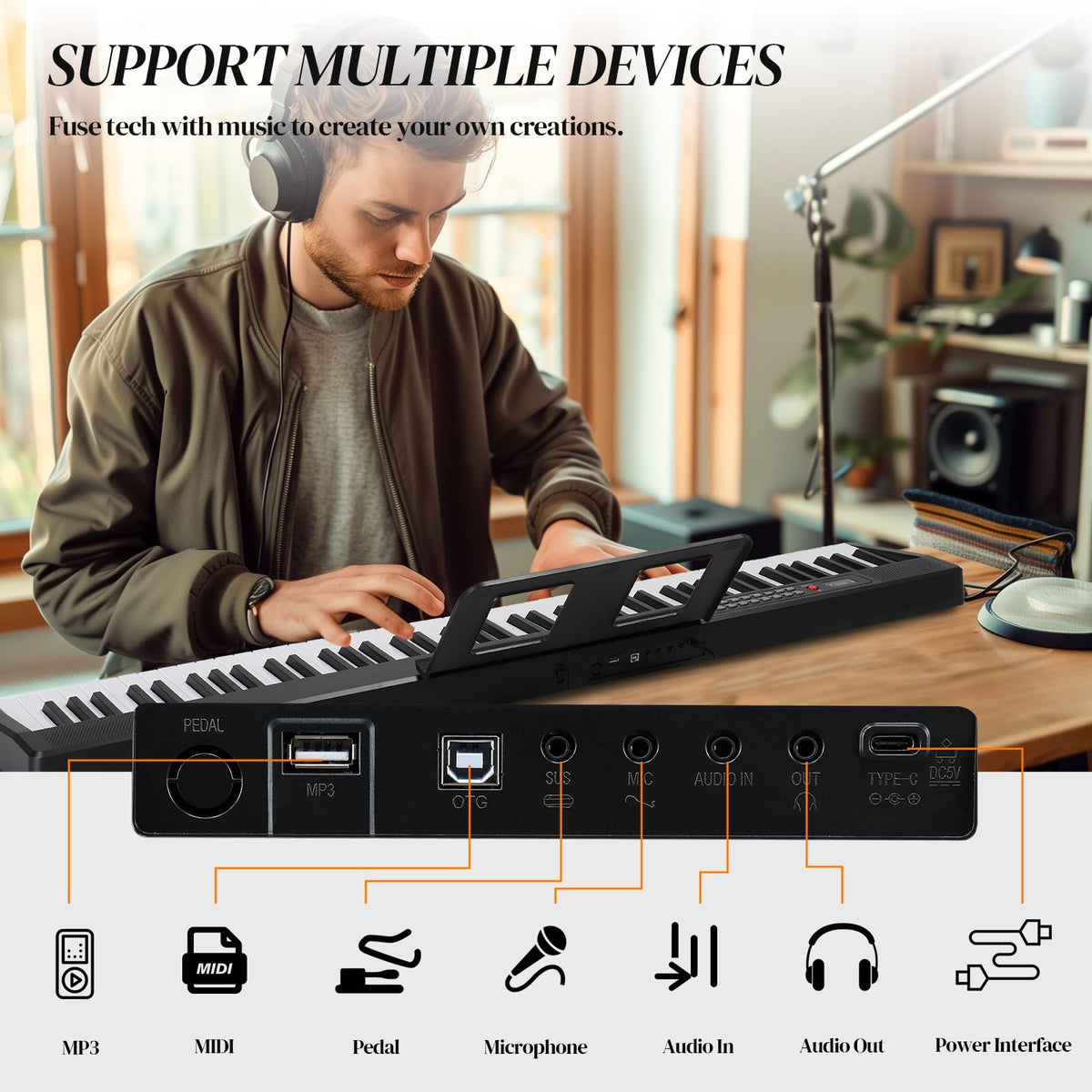 88 Key Foldable Electronic Keyboard Piano with Stand P11879