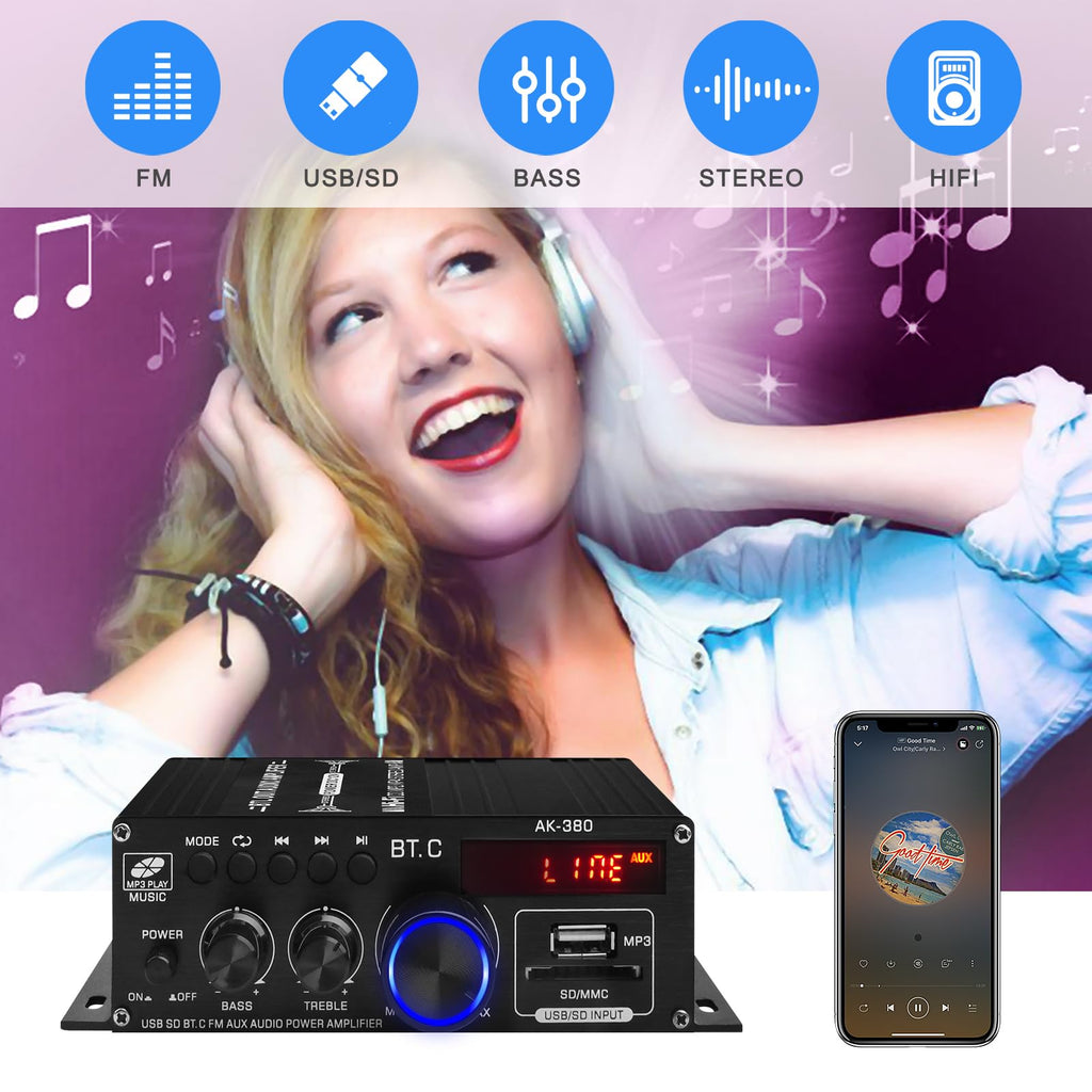 USB SD BT FM AUX Audio Power Amplifier 2.0 CH 40W+40W B470635
