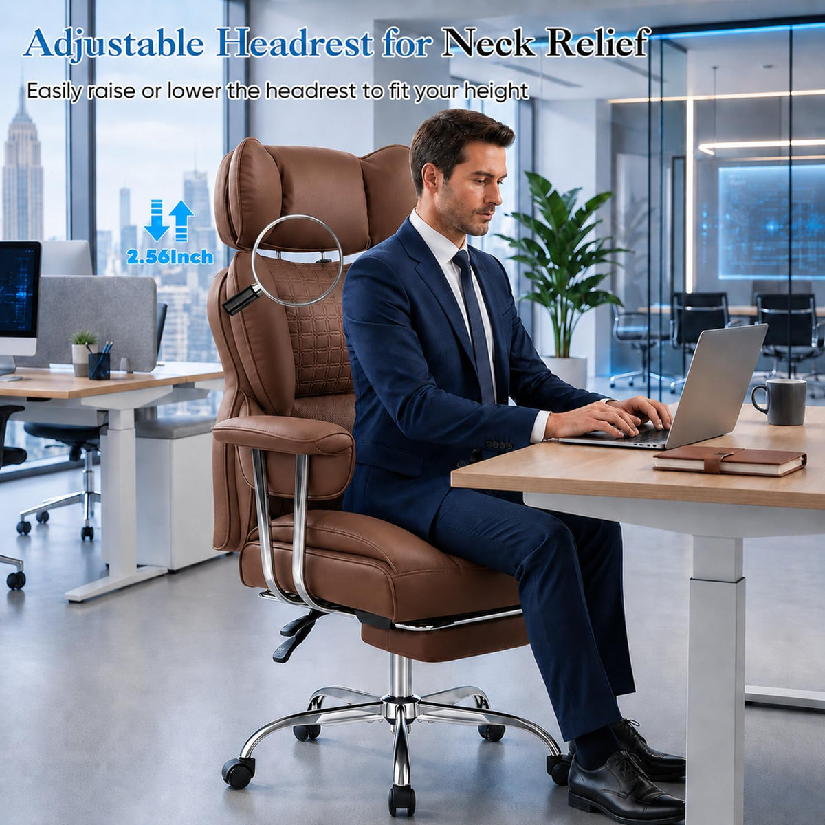 Big and Tall Brown Ergonomic Reclining Office Chair with Footrest Q333