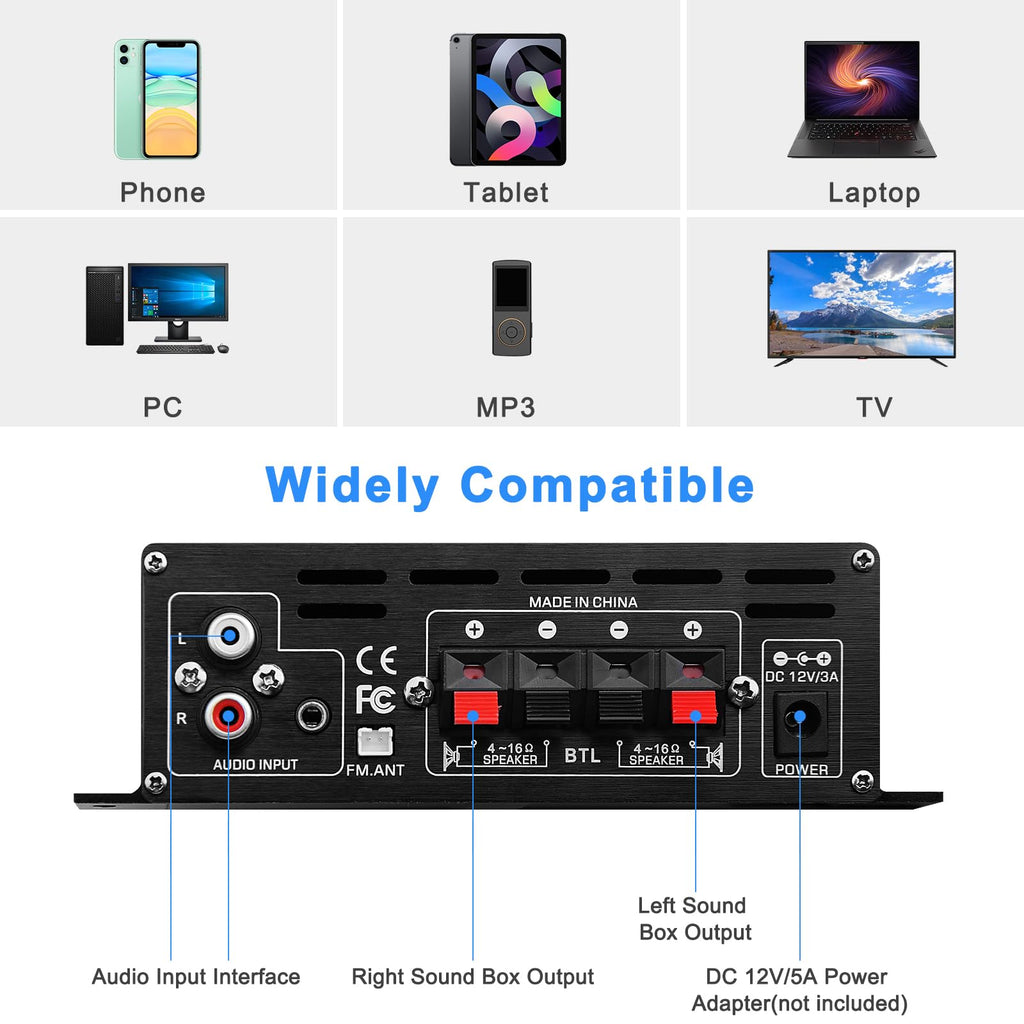 USB SD BT FM AUX Audio Power Amplifier 2.0 CH 40W+40W B470635