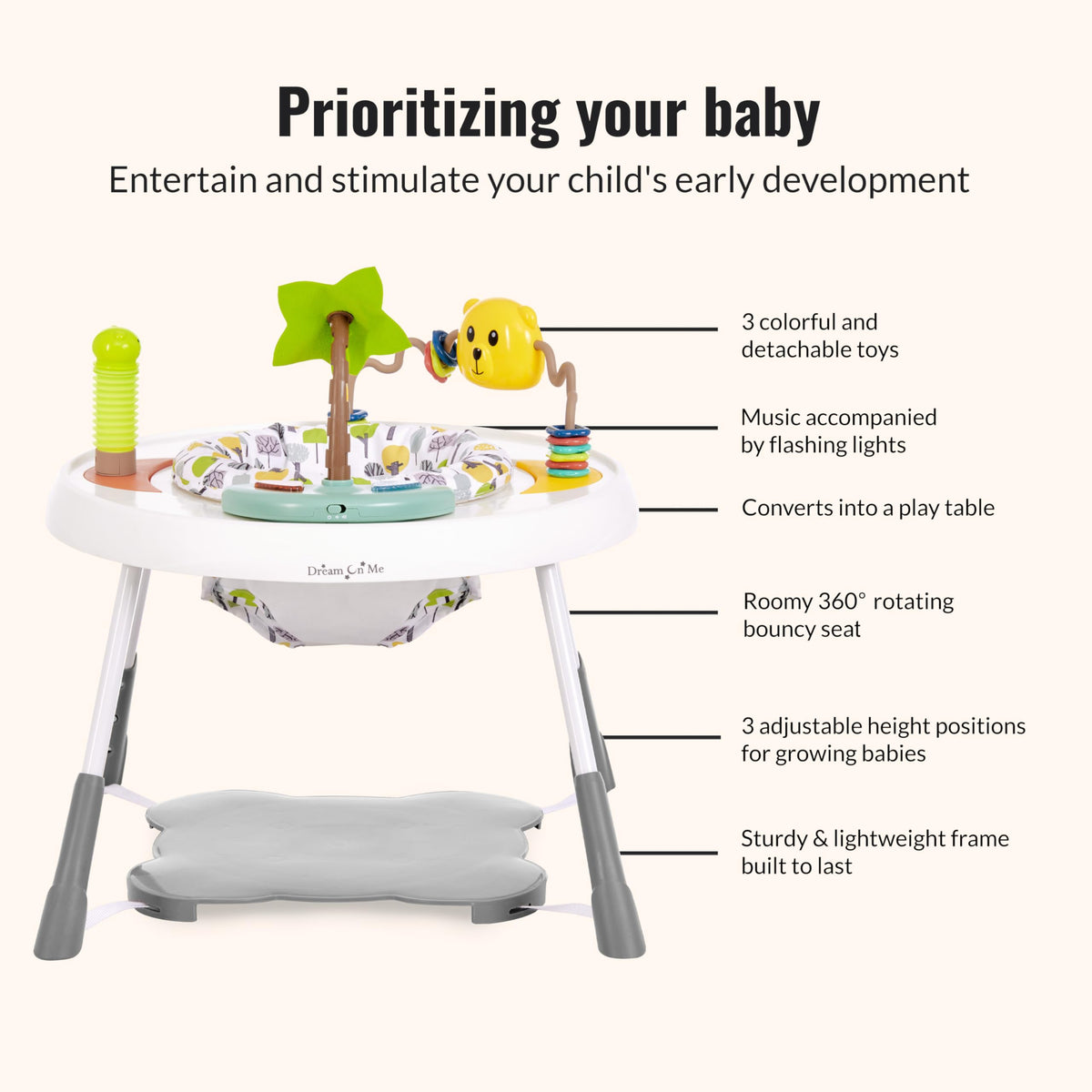 2 in 1 Baby Activity Center and Play Table with 3 Detachable Toys C243514