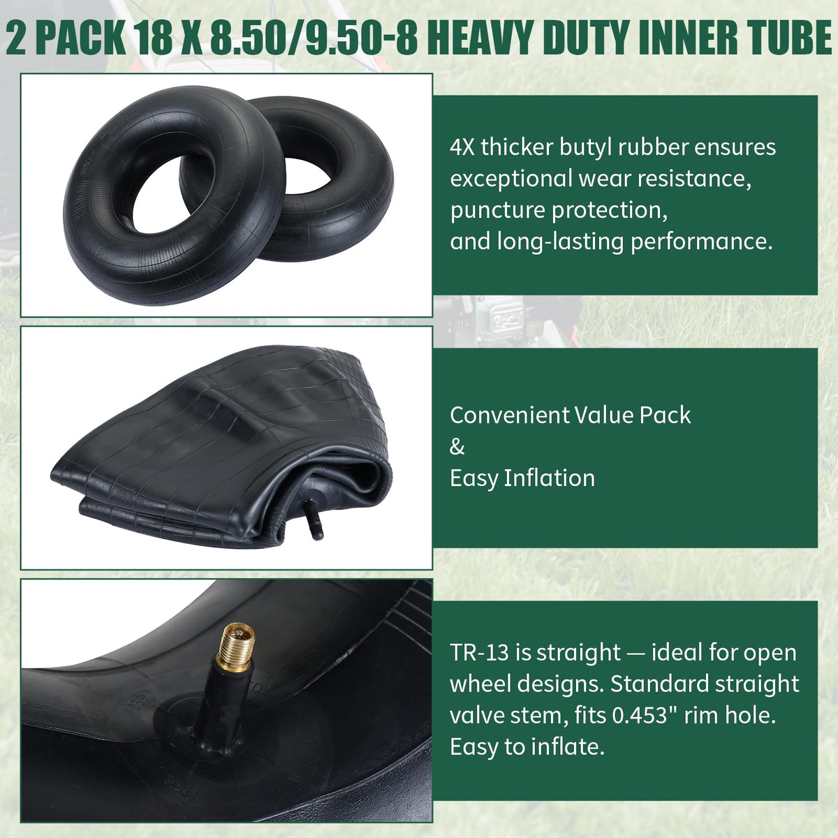 2Pcs 18X8.50/9.50-8 Inner Tubes with TR-13 Valve Stem Y33679