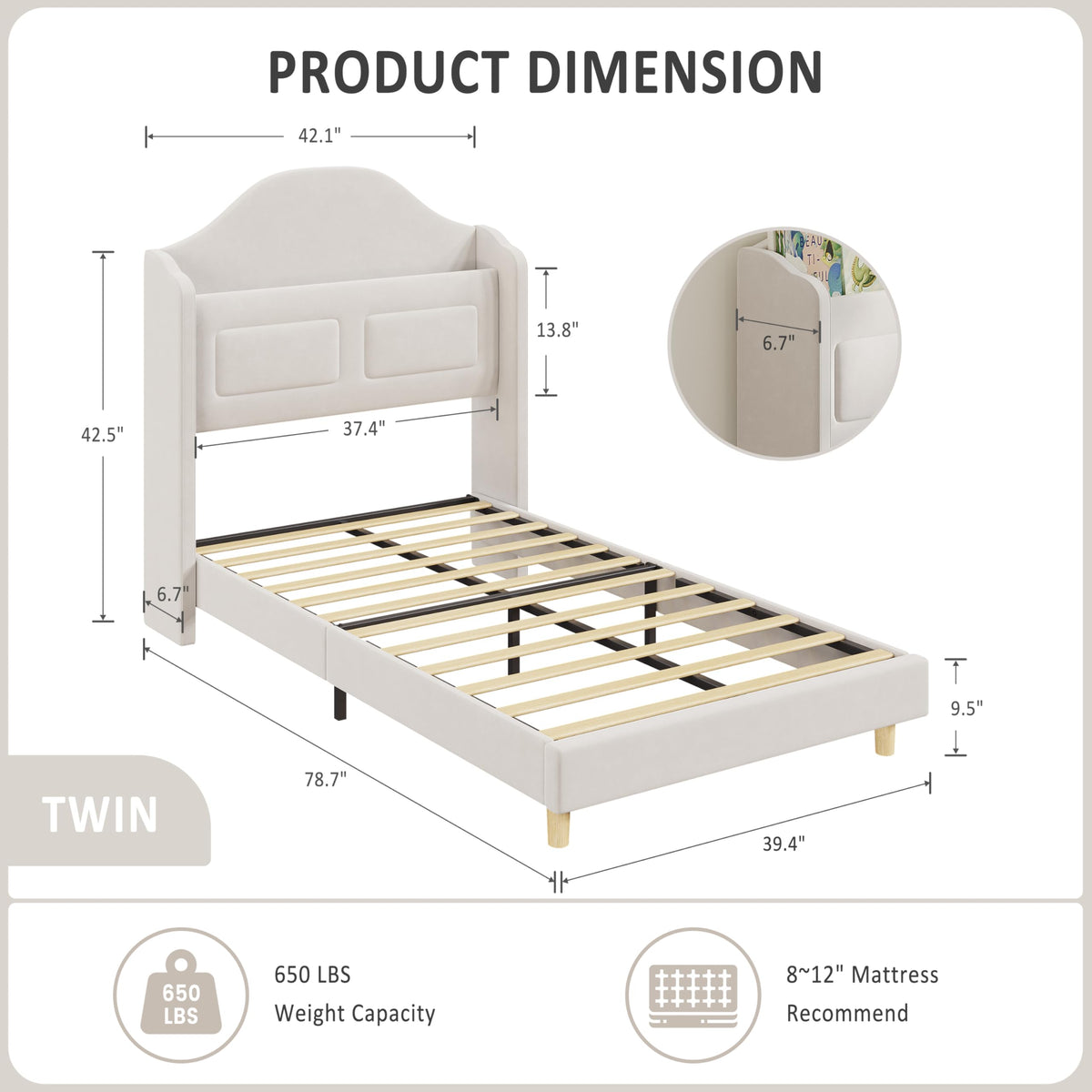Beige Upholstered Platform Bed with LED Lights Y767145