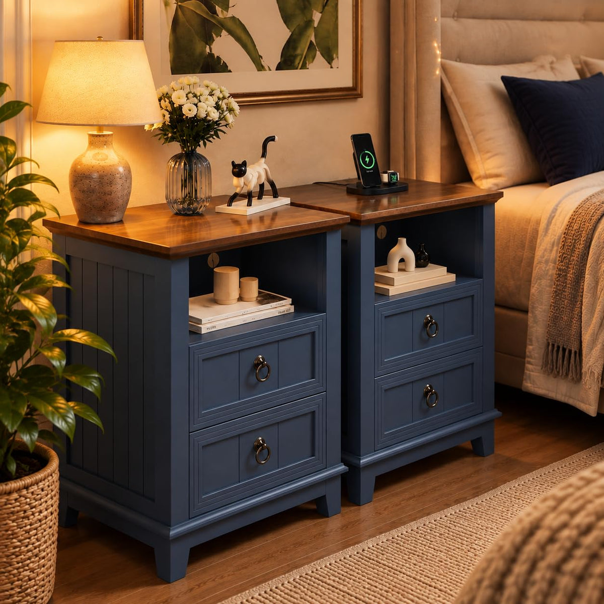 Blue 2-Drawer Nightstand Set of 2 L80161