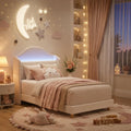 Beige Upholstered Platform Bed with LED Lights Y767145