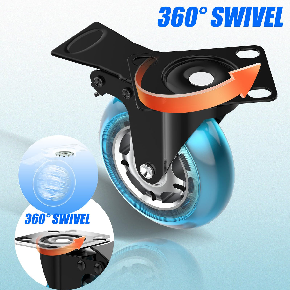 3 Inch Plate Casters Set of 4 Double Brake Heavy Duty W69665