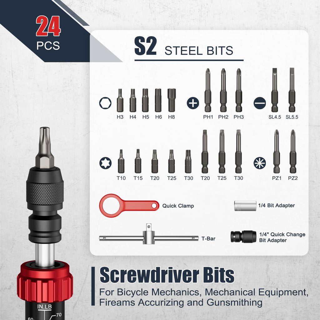 24 Pcs 10-70 Inch Pound Torque Screwdriver Set K811175