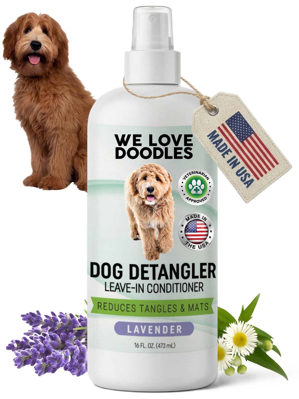 Dog Detangler Spray, Leave-in Conditioner Spray, Lavender, 16 OZ H116